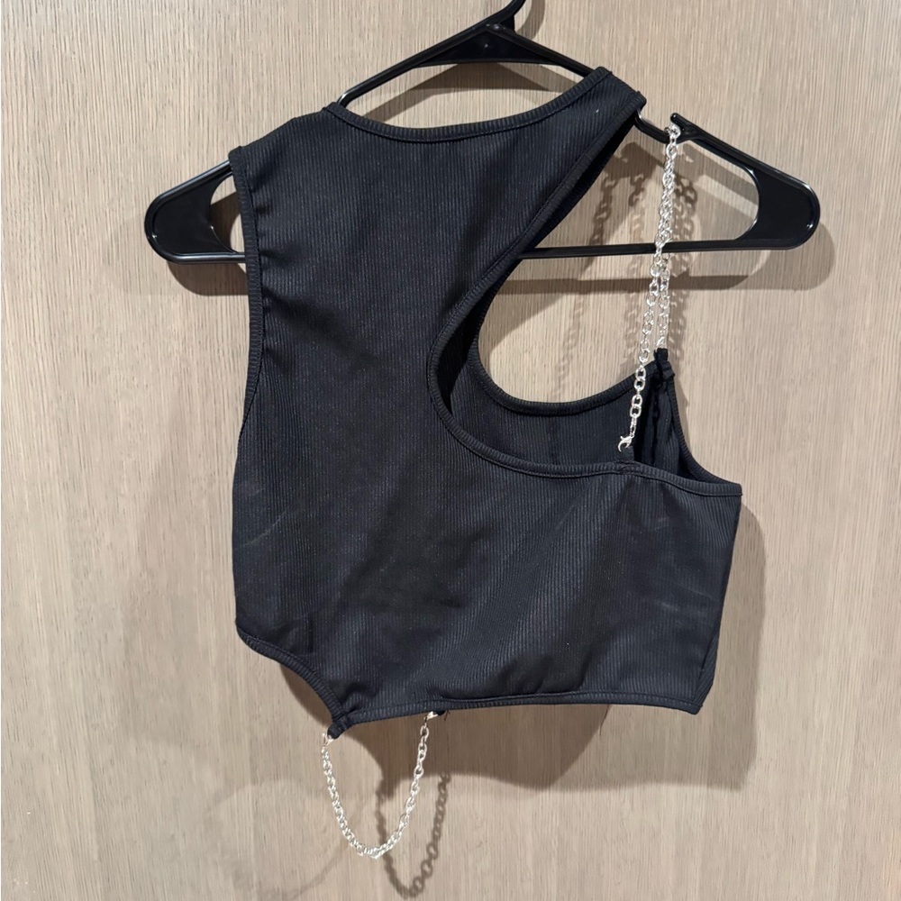 SHEIN Black Crop Top with Silver Chain Detail